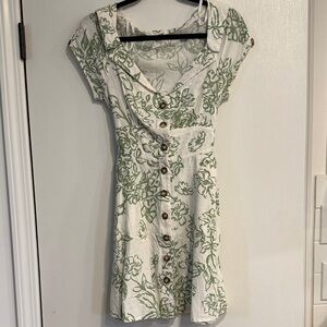 Free People Cream and Green Button-Down Mini Dress